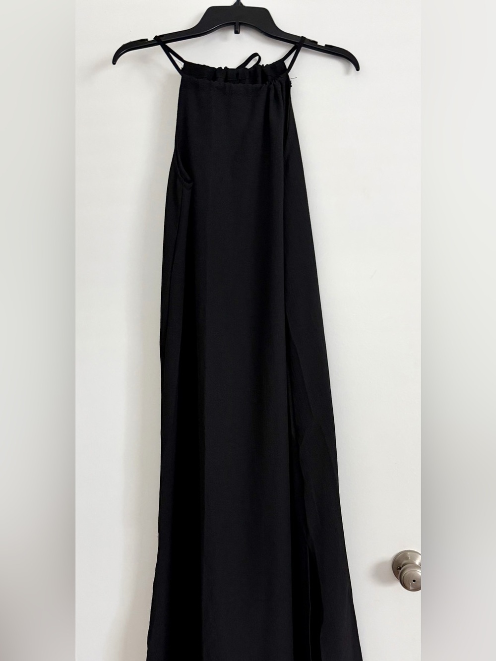 Minimal Black Maxi Dress with Adjustable Halter Neck